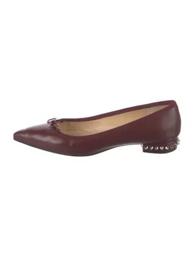 Pre-owned Christian Louboutin Spike Accents Leather Ballet Flats In Burgundy