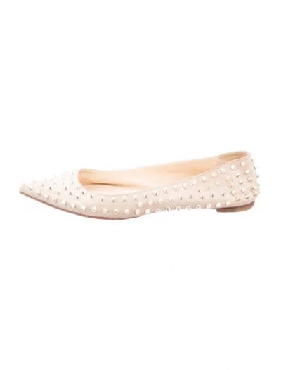 Pre-owned Christian Louboutin Spike Accents Leather Ballet Flats In Metallic/neutrals