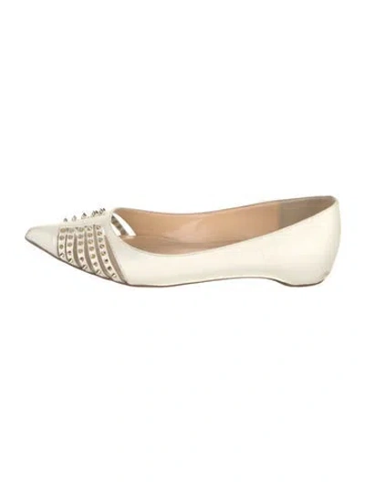 Pre-owned Christian Louboutin Spike Accents Leather Ballet Flats In Neutral