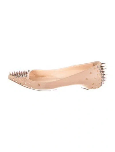 Pre-owned Christian Louboutin Spike Accents Leather Ballet Flats In Neutral