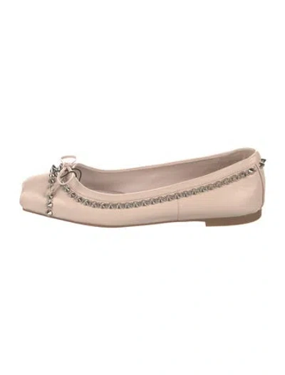 Pre-owned Christian Louboutin Spike Accents Leather Ballet Flats W/ Tags In Pink