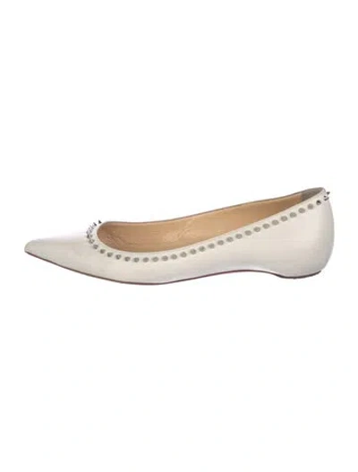 Pre-owned Christian Louboutin Spike Accents Leather Ballet Flats In White