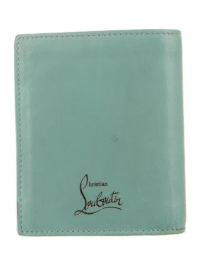 Pre-owned Christian Louboutin Spike Accents Leather Card Holder In Blue