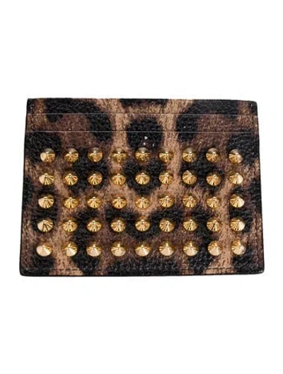 Pre-owned Christian Louboutin Spike Accents Leather Card Holder In Brown