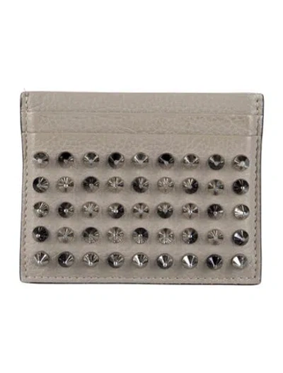 Pre-owned Christian Louboutin Spike Accents Leather Card Holder In Gray