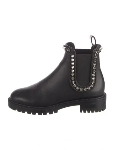 Pre-owned Christian Louboutin Spike Accents Leather Chelsea Boots In Black