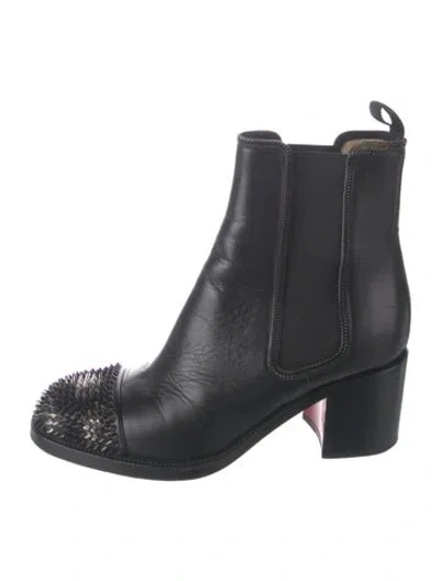 Pre-owned Christian Louboutin Spike Accents Leather Chelsea Boots In Black