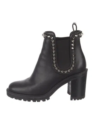 Pre-owned Christian Louboutin Spike Accents Leather Chelsea Boots In Black