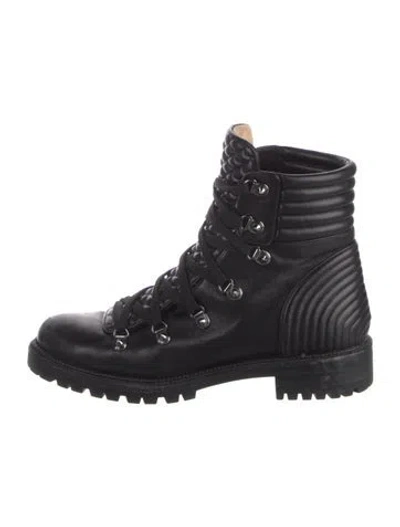 Pre-owned Christian Louboutin Spike Accents Leather Combat Boots In Black