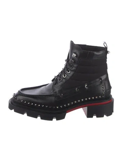 Pre-owned Christian Louboutin Spike Accents Leather Combat Boots In Black