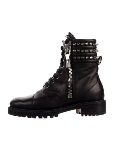 Pre-owned Christian Louboutin Spike Accents Leather Combat Boots In Black