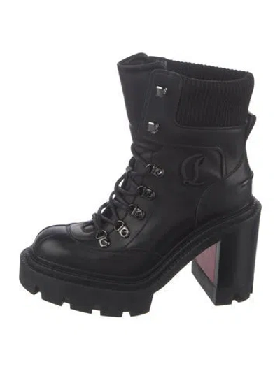 Pre-owned Christian Louboutin Spike Accents Leather Combat Boots In Black