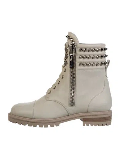 Pre-owned Christian Louboutin Spike Accents Leather Combat Boots In Neutral