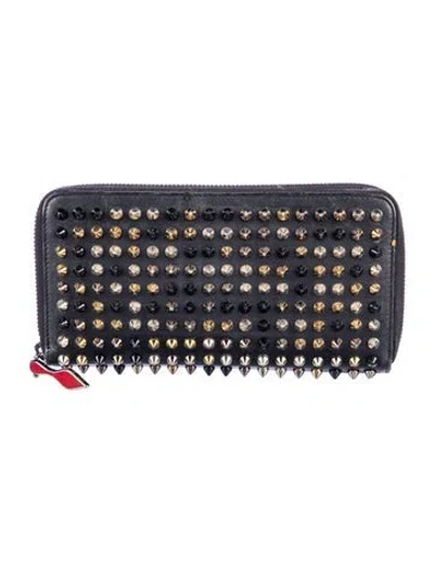 Pre-owned Christian Louboutin Spike Accents Leather Continental Wallet In Black
