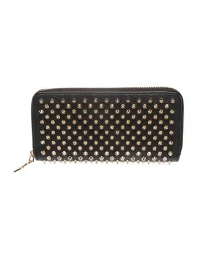 Pre-owned Christian Louboutin Spike Accents Leather Continental Wallet In Black