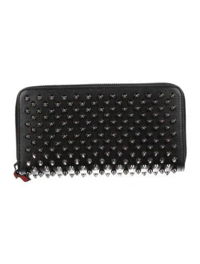 Pre-owned Christian Louboutin Spike Accents Leather Continental Wallet In Black