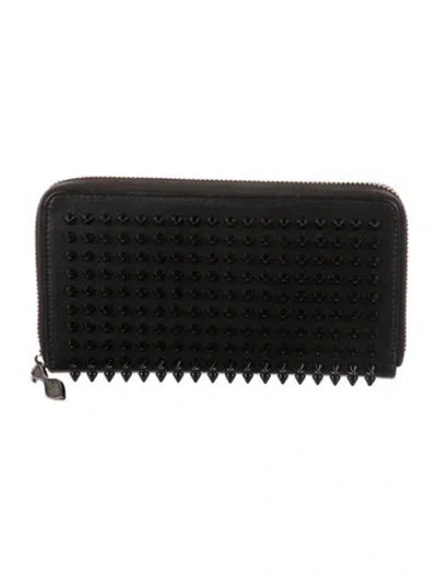Pre-owned Christian Louboutin Spike Accents Leather Continental Wallet In Black