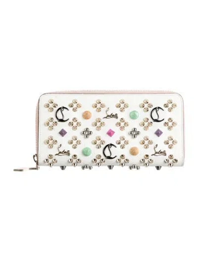 Pre-owned Christian Louboutin Spike Accents Leather Continental Wallet In White