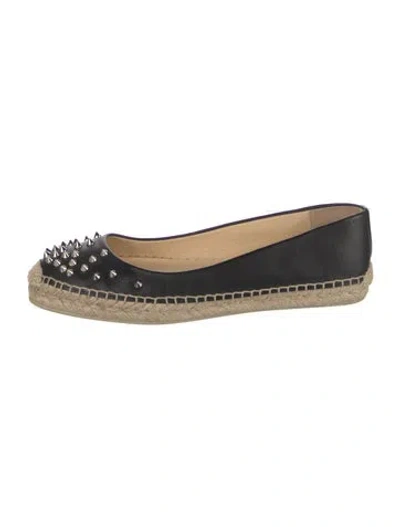 Pre-owned Christian Louboutin Spike Accents Leather Espadrilles In Black