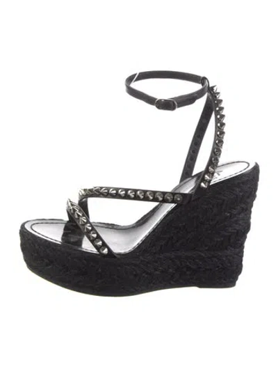 Pre-owned Christian Louboutin Spike Accents Leather Espadrilles In Black
