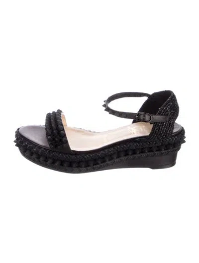 Pre-owned Christian Louboutin Spike Accents Leather Espadrilles In Black