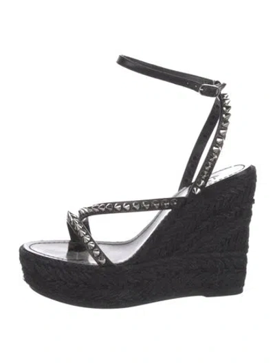 Pre-owned Christian Louboutin Spike Accents Leather Espadrilles In Black
