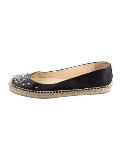 Pre-owned Christian Louboutin Spike Accents Leather Espadrilles In Black