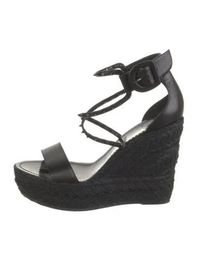 Pre-owned Christian Louboutin Spike Accents Leather Espadrilles In Black