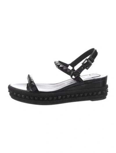 Pre-owned Christian Louboutin Spike Accents Leather Espadrilles In Black