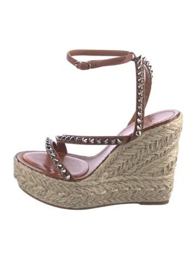 Pre-owned Christian Louboutin Spike Accents Leather Espadrilles In Brown