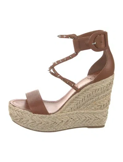 Pre-owned Christian Louboutin Spike Accents Leather Espadrilles In Brown