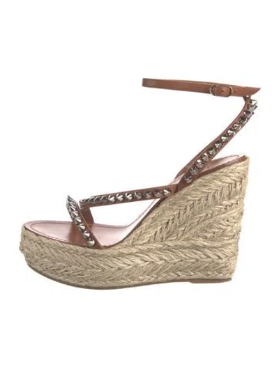 Pre-owned Christian Louboutin Spike Accents Leather Espadrilles In Brown