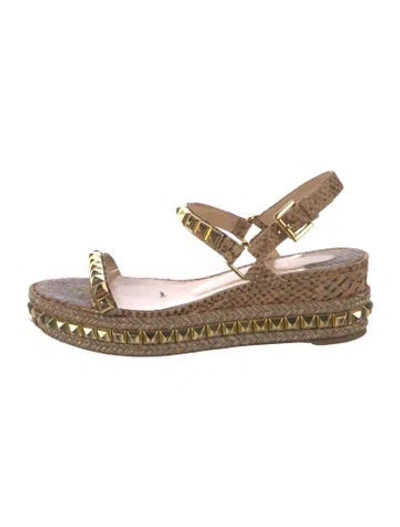 Pre-owned Christian Louboutin Spike Accents Leather Espadrilles In Gold