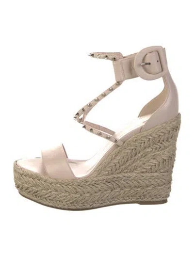 Pre-owned Christian Louboutin Spike Accents Leather Espadrilles In Neutral