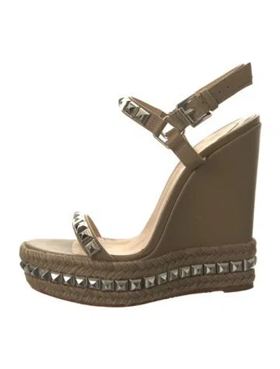 Pre-owned Christian Louboutin Spike Accents Leather Espadrilles In Neutral