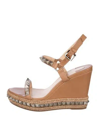 Pre-owned Christian Louboutin Spike Accents Leather Espadrilles In Neutral