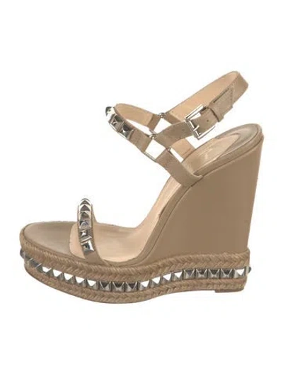 Pre-owned Christian Louboutin Spike Accents Leather Espadrilles In Neutral