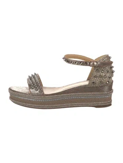 Pre-owned Christian Louboutin Spike Accents Leather Espadrilles In Silver
