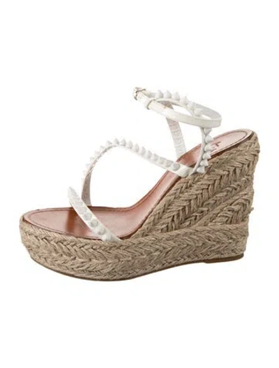 Pre-owned Christian Louboutin Spike Accents Leather Espadrilles In White
