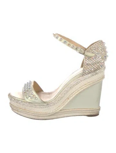 Pre-owned Christian Louboutin Spike Accents Leather Espadrilles In White
