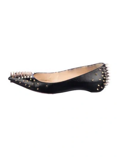 Pre-owned Christian Louboutin Spike Accents Leather Flats In Black