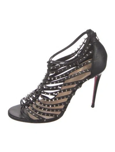 Pre-owned Christian Louboutin Spike Accents Leather Gladiator Sandals In Black