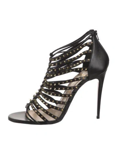 Pre-owned Christian Louboutin Spike Accents Leather Gladiator Sandals In Black