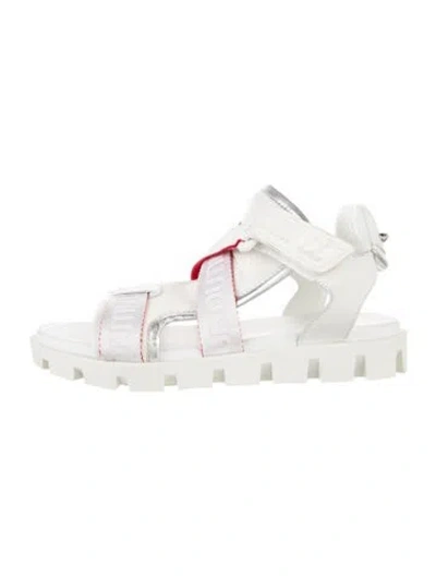 Pre-owned Christian Louboutin Spike Accents Leather Gladiator Sandals In White