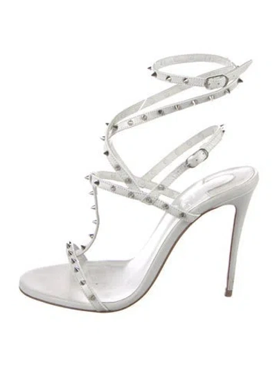 Pre-owned Christian Louboutin Spike Accents Leather Gladiator Sandals In White