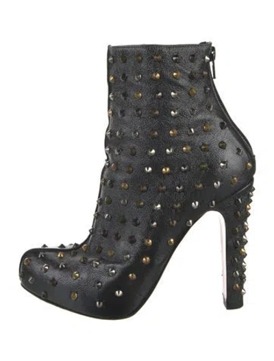 Pre-owned Christian Louboutin Spike Accents Leather Lace-up Boots