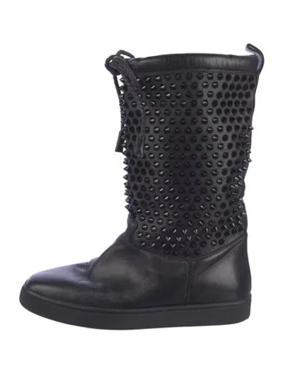 Pre-owned Christian Louboutin Spike Accents Leather Lace-up Boots In Black