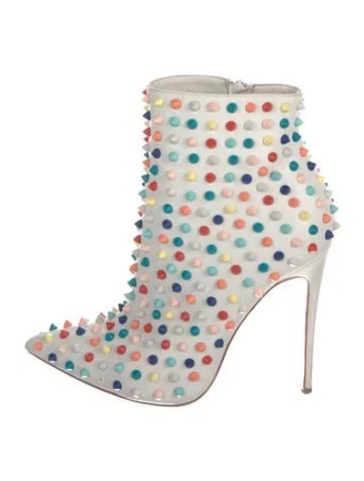 Pre-owned Christian Louboutin Spike Accents Leather Lace-up Boots In White