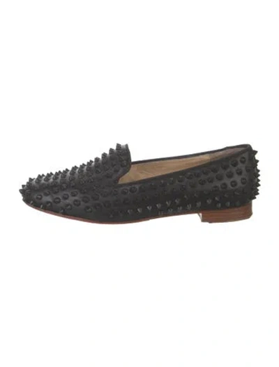 Pre-owned Christian Louboutin Spike Accents Leather Loafers In Black