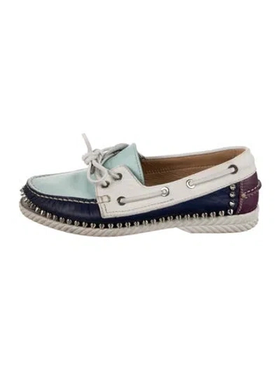 Pre-owned Christian Louboutin Spike Accents Leather Loafers In Multi